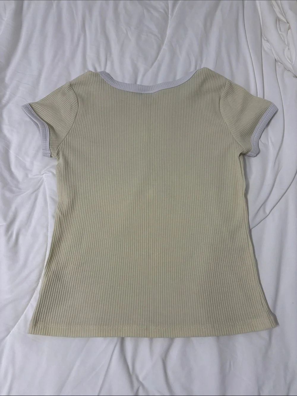 Old Navy Cream Short Sleeve Ribbed Tee with White Heart